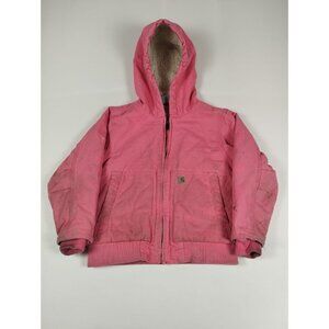 Carhartt Kids XS (6) Pink Cotton Canvas Sherpa Lined Active Jacket Hoodie